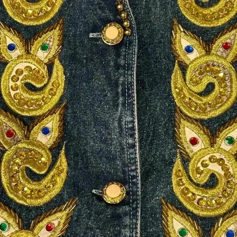 American Classics vintage 80s jean jacket with embellishments size small sequins - Picture 4 of 9